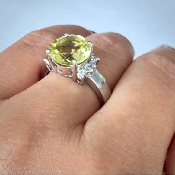 Natural Round 10mm Yellow Lemon Quartz & CZ RING Sterling Silver 925 size 7 NEW - Picture 9 of 12